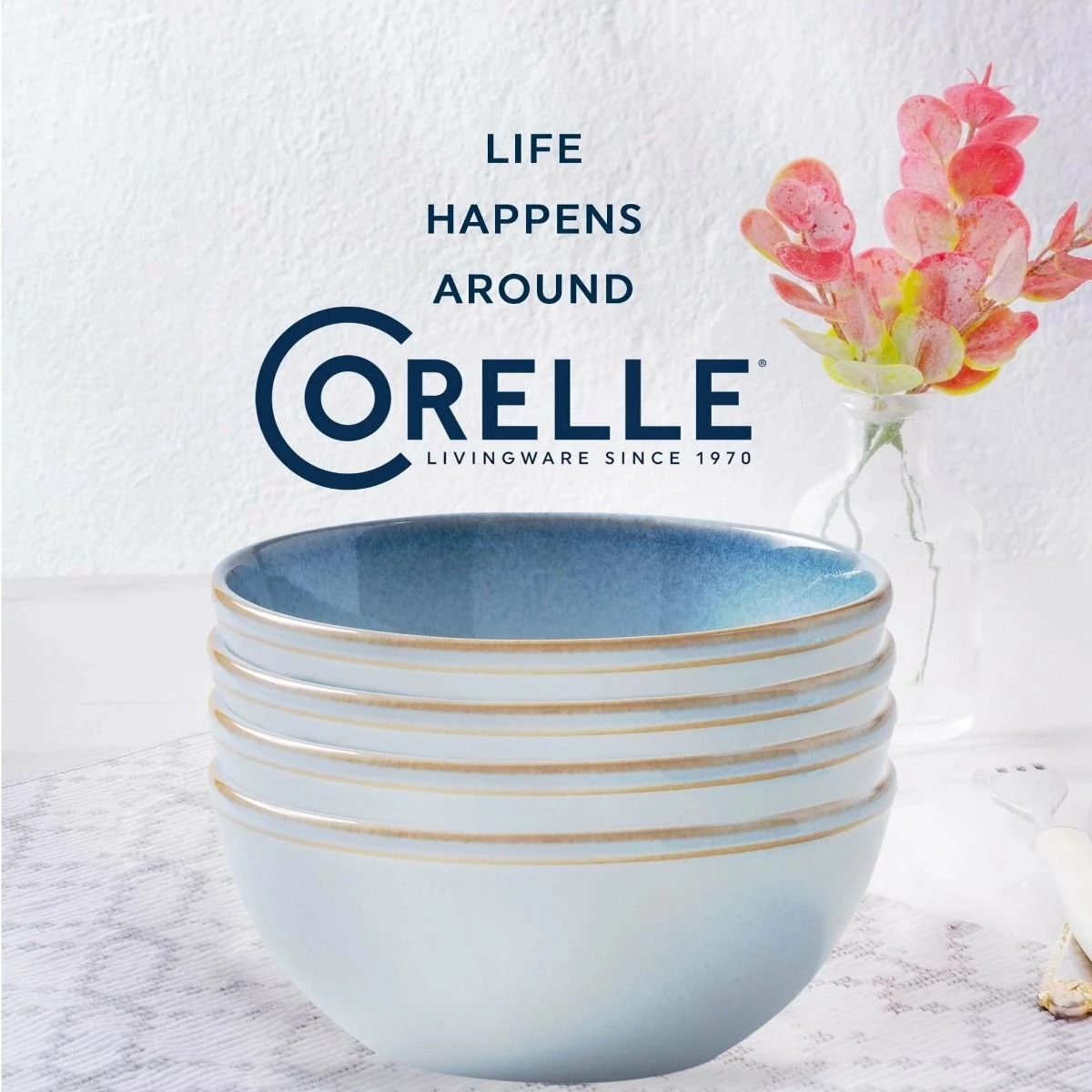 Corelle Stoneware 21oz Bowls (Set Of 4) | Nordic Blue - Image 3