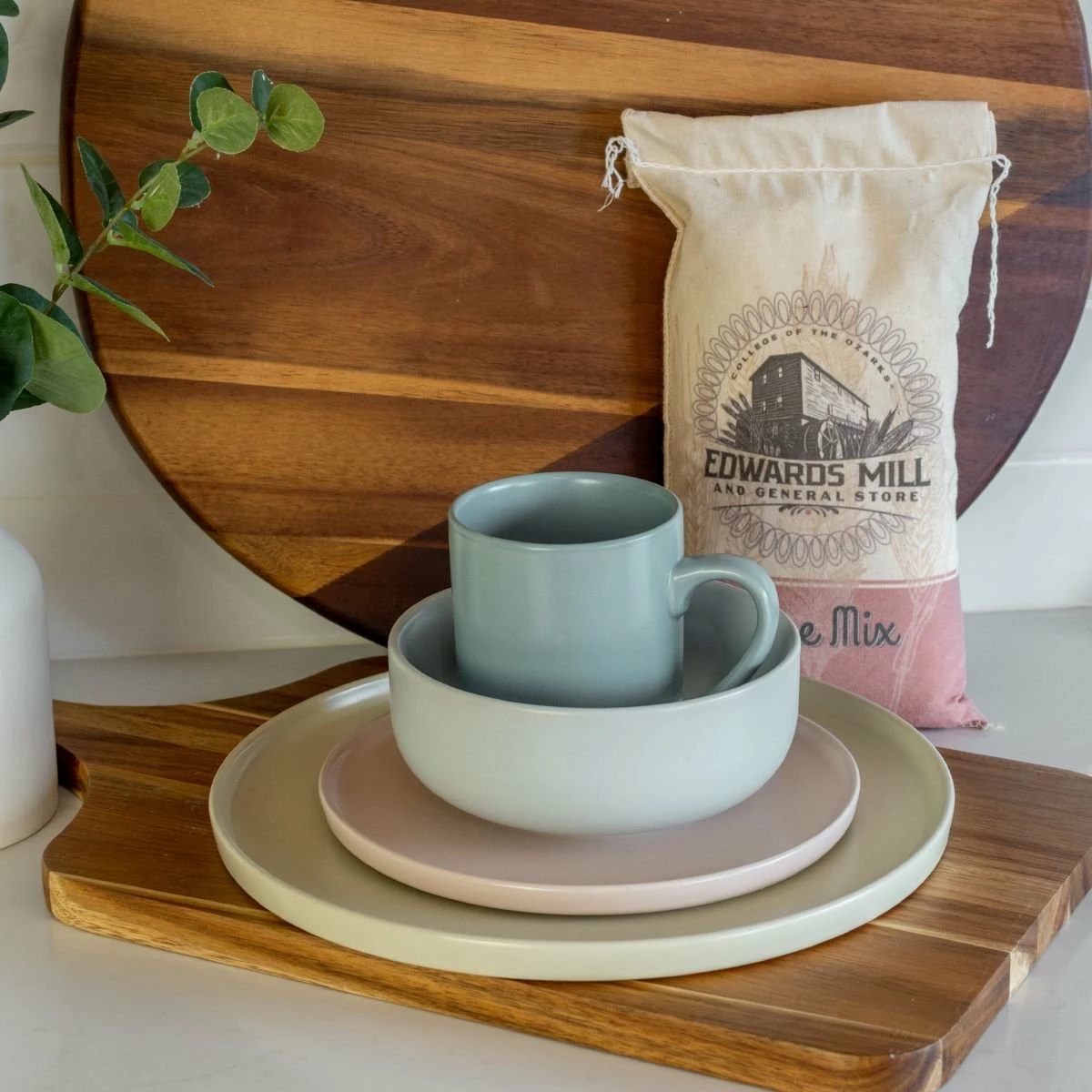 Everything Kitchens Modern Flat 16-Piece Dinnerware Set | Beige, Soft Pink, Stone Gray, Dusty Blue - Image 6