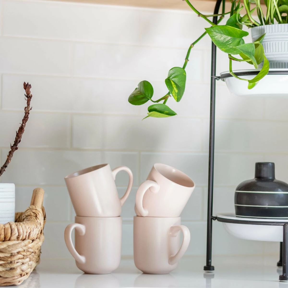 Everything Kitchens Modern Flat 15oz Mugs (Set Of 4) | Soft Pink - Image 3