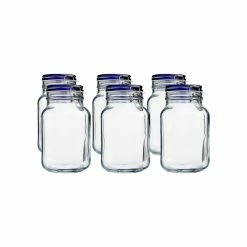 Bormioli Rocco 2L Swing Top Fido Glass Jars - Blue Lid | 6-pack