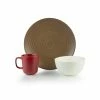 Everything Kitchens Modern Colorful Neutrals - Rippled 12-Piece Dinnerware Set - Matte | Mocha, Ivory, Red