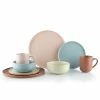 Everything Kitchens Modern Flat 32-Piece Dinnerware Set | Terracotta, Beige, Dusty Blue, Soft Pink