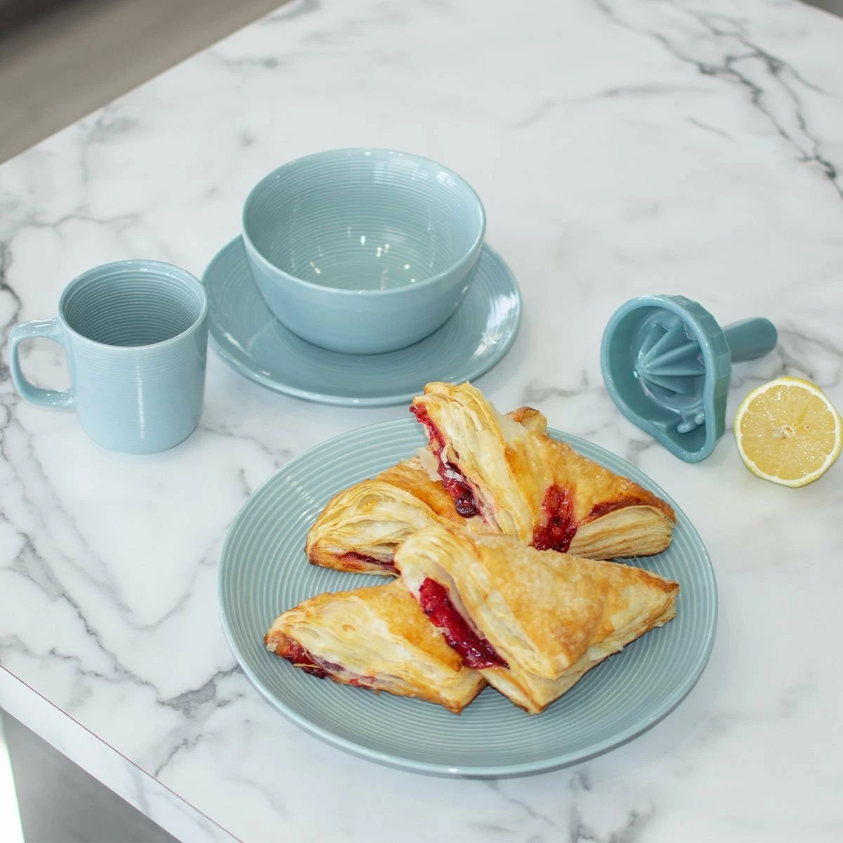 Everything Kitchens Modern Colorful Neutrals - Rippled 10.5" Dinner Plates (Set Of 4) - Glazed | Blue - Image 3