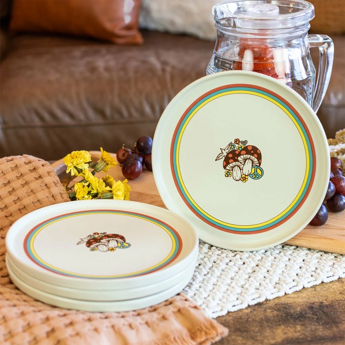 Everything Kitchens Modern Flat 24-Piece Dinnerware Set | Peace & Love + Soft Pink - Image 3