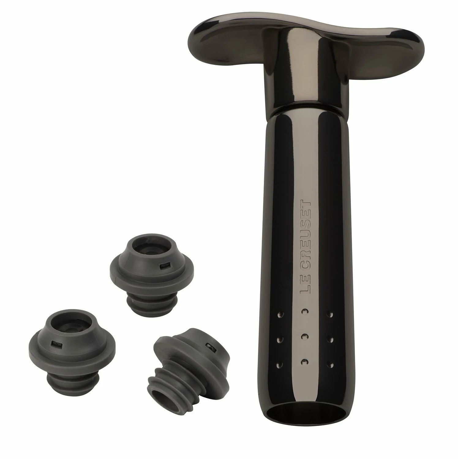 Le Creuset Wine Pump + 3 Stoppers | Black