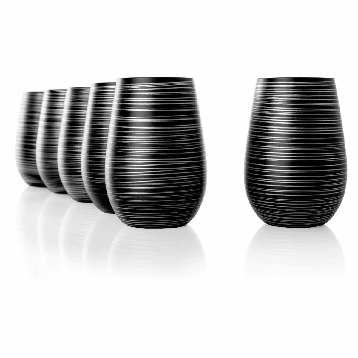 Stolzle 15.75oz Olympia Twister Glass Tumblers - Set Of 6 | Black & Silver - Image 2
